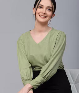 women sage green self design polyester regular smart casual top